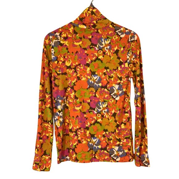 J.Crew Tissue Turtleneck – Sunset Floral Orange/Brown – SZ L - Picture 2 of 4